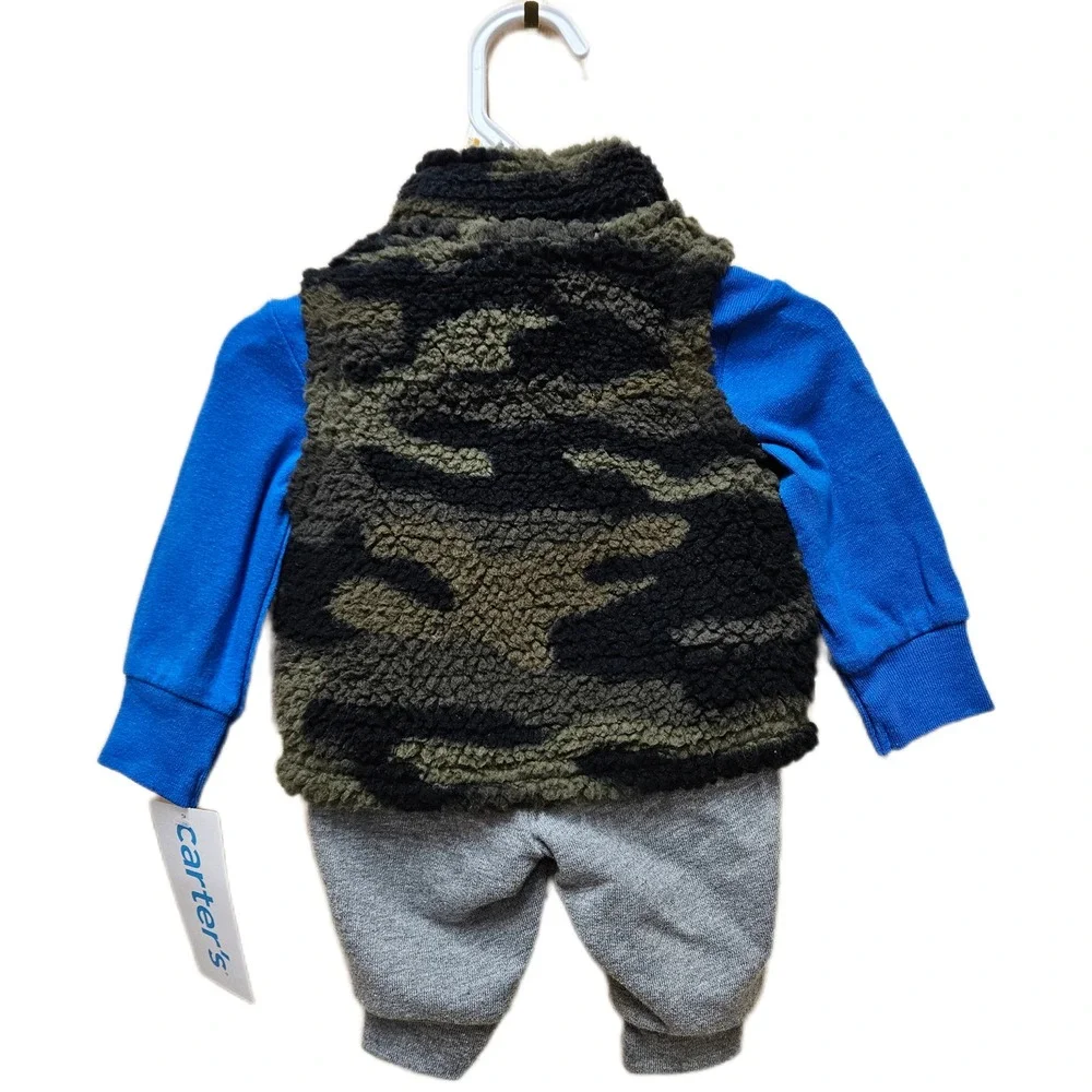 NWT Carter's Newborn Boys Long‎ Sleeve Shirt Camo Vest Jogger 3 Piece Outfit Set